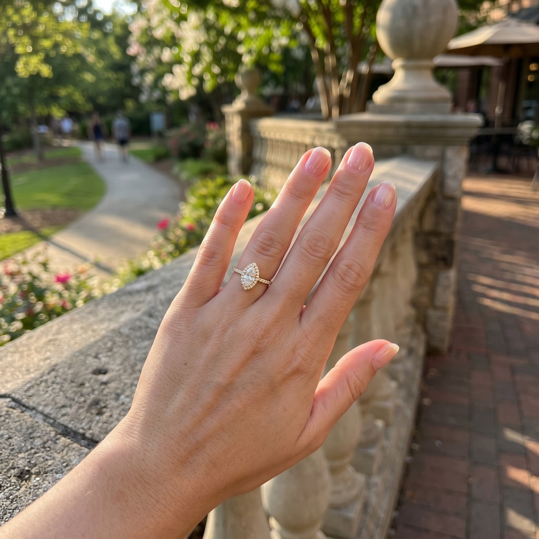 Marquise Diamond Halo Engagement Ring | 14K Yellow Gold | 1.11 CT Marquise Diamond with Pavé Diamond Accents - Brownee Jewelers