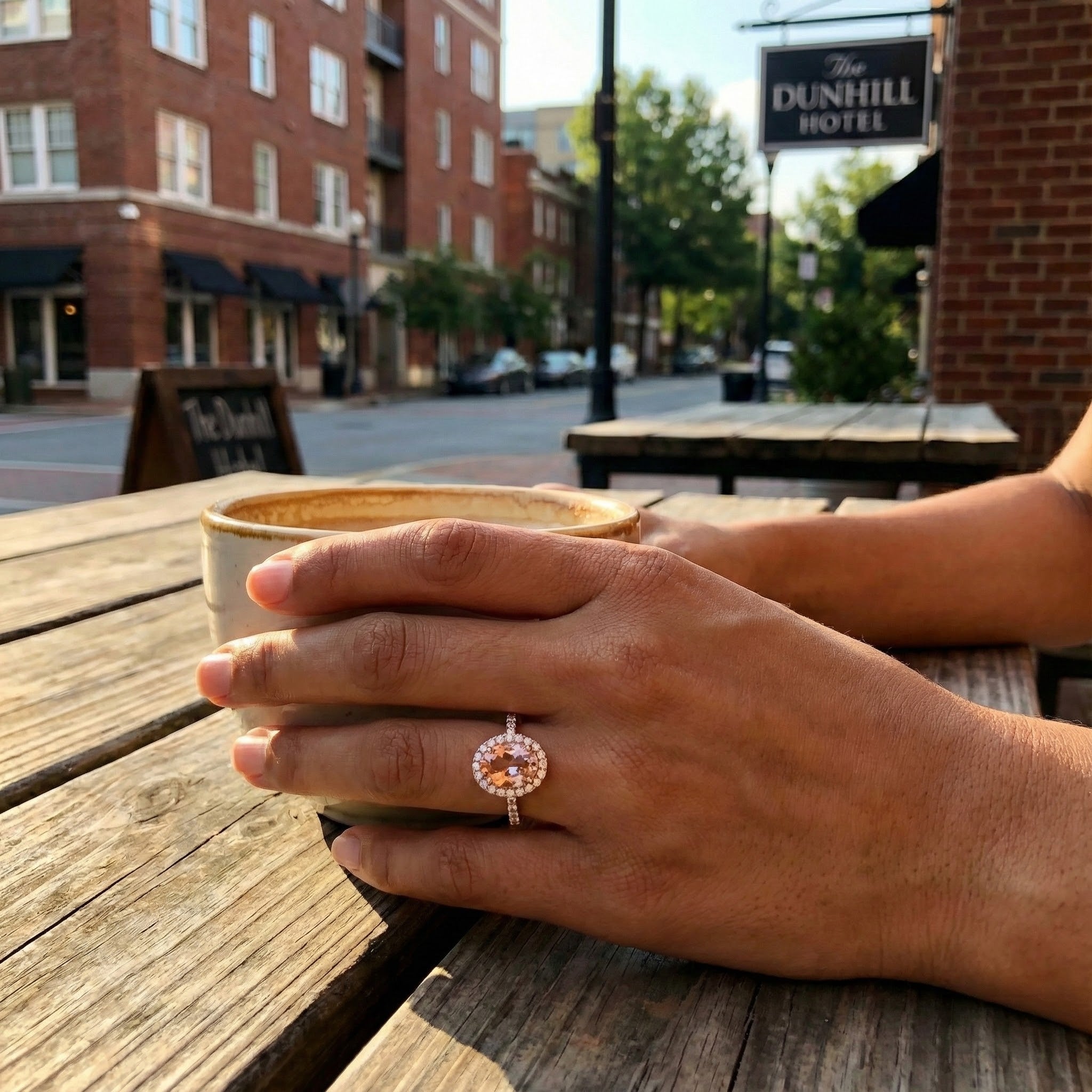 Le Vian® 14K Strawberry Gold® Peach Morganite & Vanilla Diamond Halo Ring This romantic Le Vian® bridal design features a soft, luminous 7/8 ct. Peach Morganite® in an elegant oval cut, wrapped in a sparkling halo of 1/3 ct. Vanilla Diamonds®