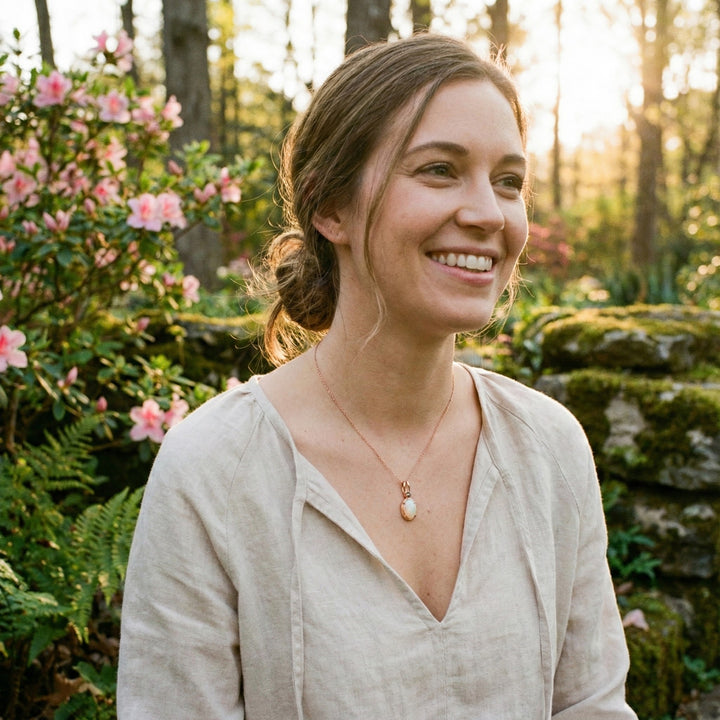 Opal Oval Pendant Necklace | 14K Rose Gold | 1.20 ct Opal | Chocolate Diamond Accent - Brownee Jewelers