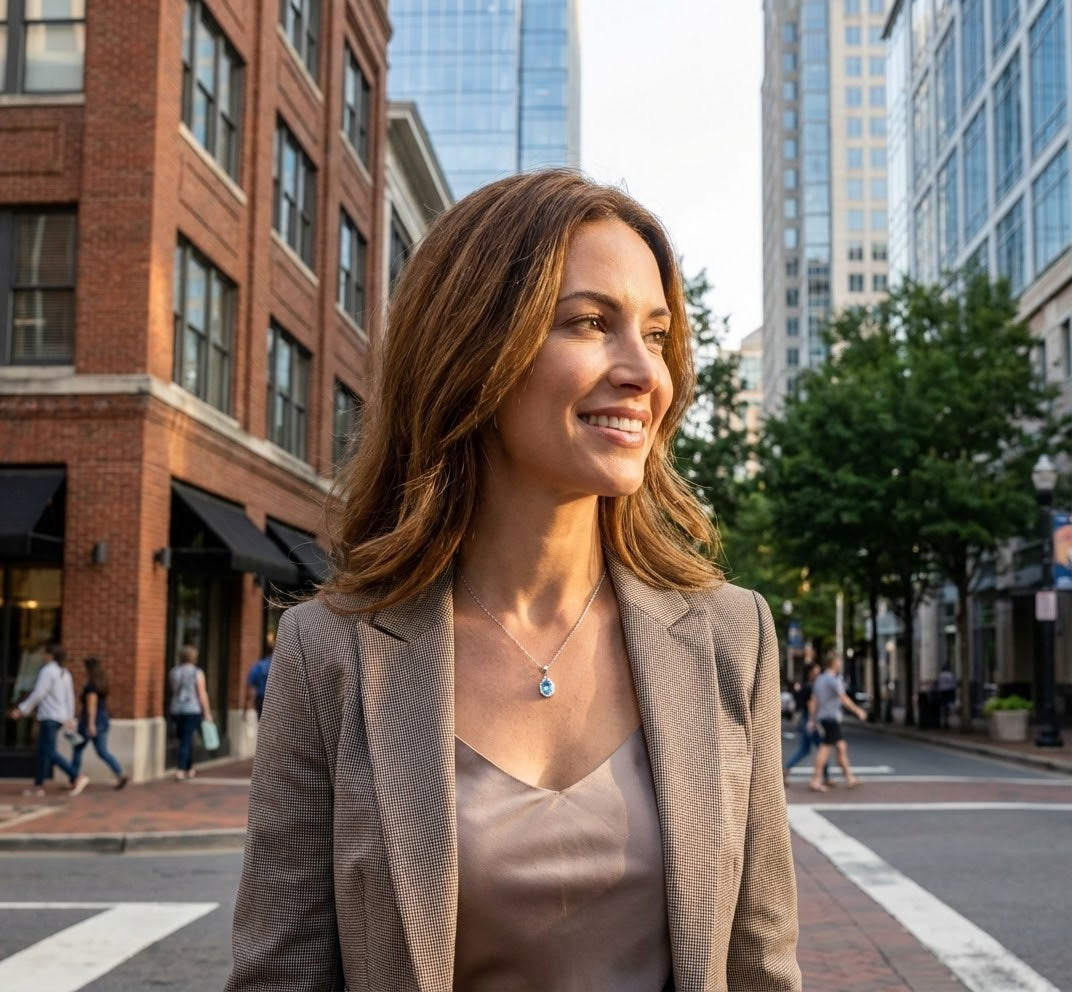 Oval Blue Topaz & Diamond Halo Pendant in 10K White Gold