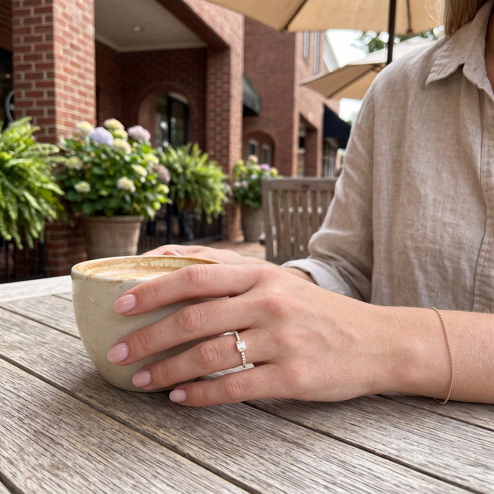 Emerald Cut Lab-Grown Diamond Bezel Promise Ring | 10K Yellow Gold | 0.50 CTW Lab Diamond Ring | Pavé Band | LGR47698-50 - Brownee Jewelers