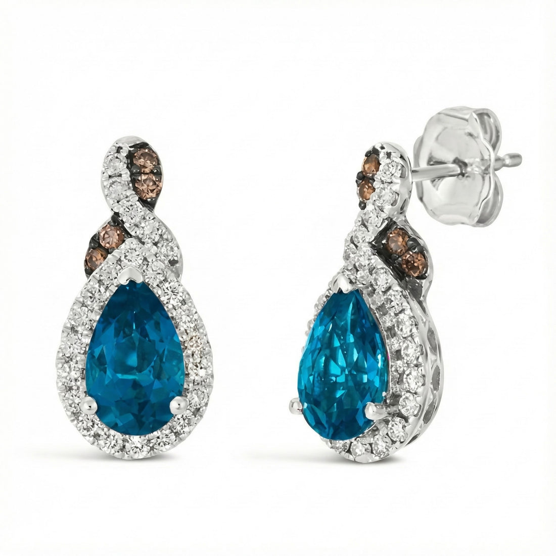 Le Vian® 14K Vanilla Gold® Earrings with Deep Sea Blue Topaz™, Chocolate Diamonds® & Nude Diamonds™ Radiant color and refined sparkle define these stunning Le Vian® drop earrings