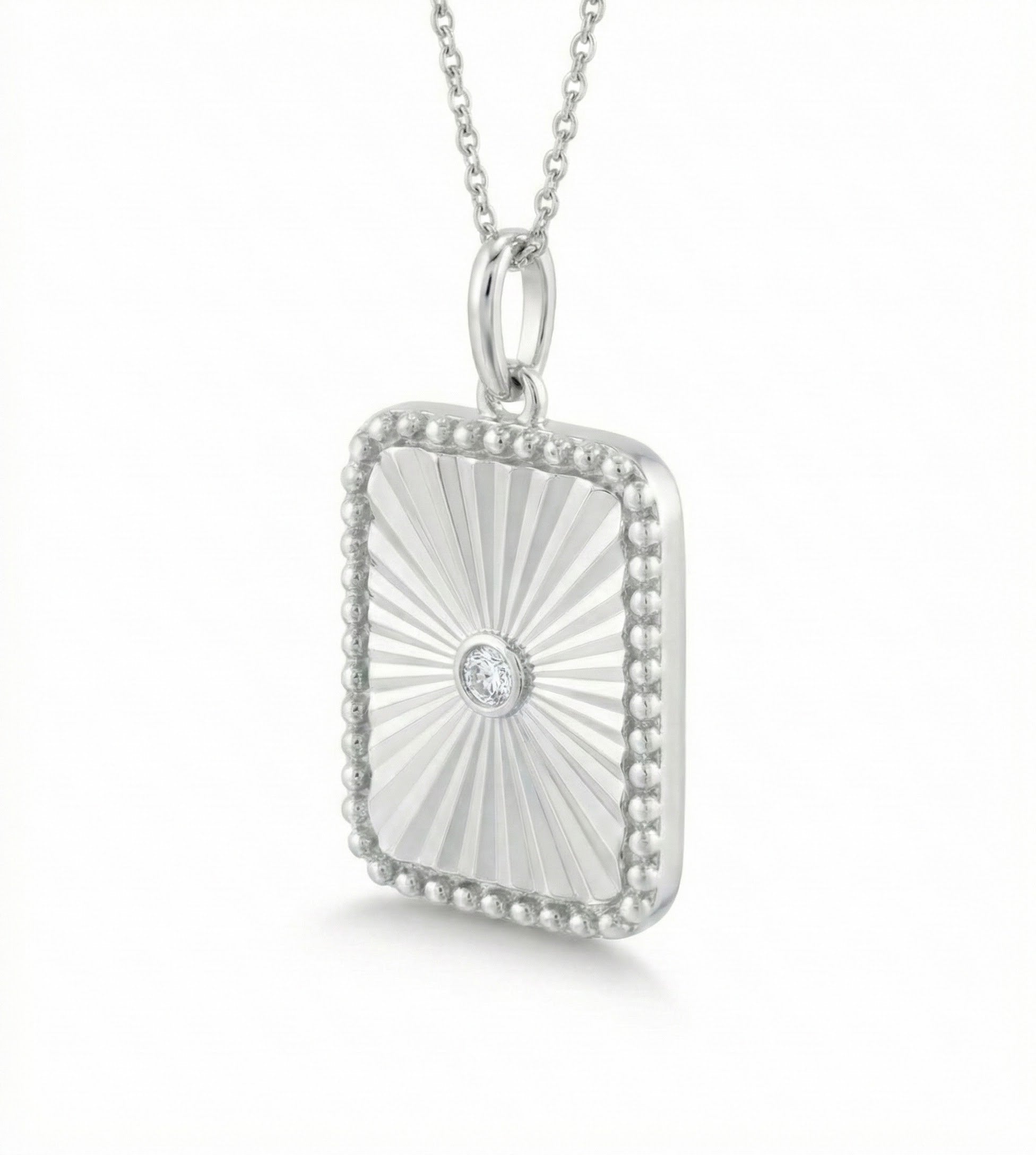 Sterling Silver Rectangular Fluted Medallion Diamond Pendant Necklace – 1/20 CTW