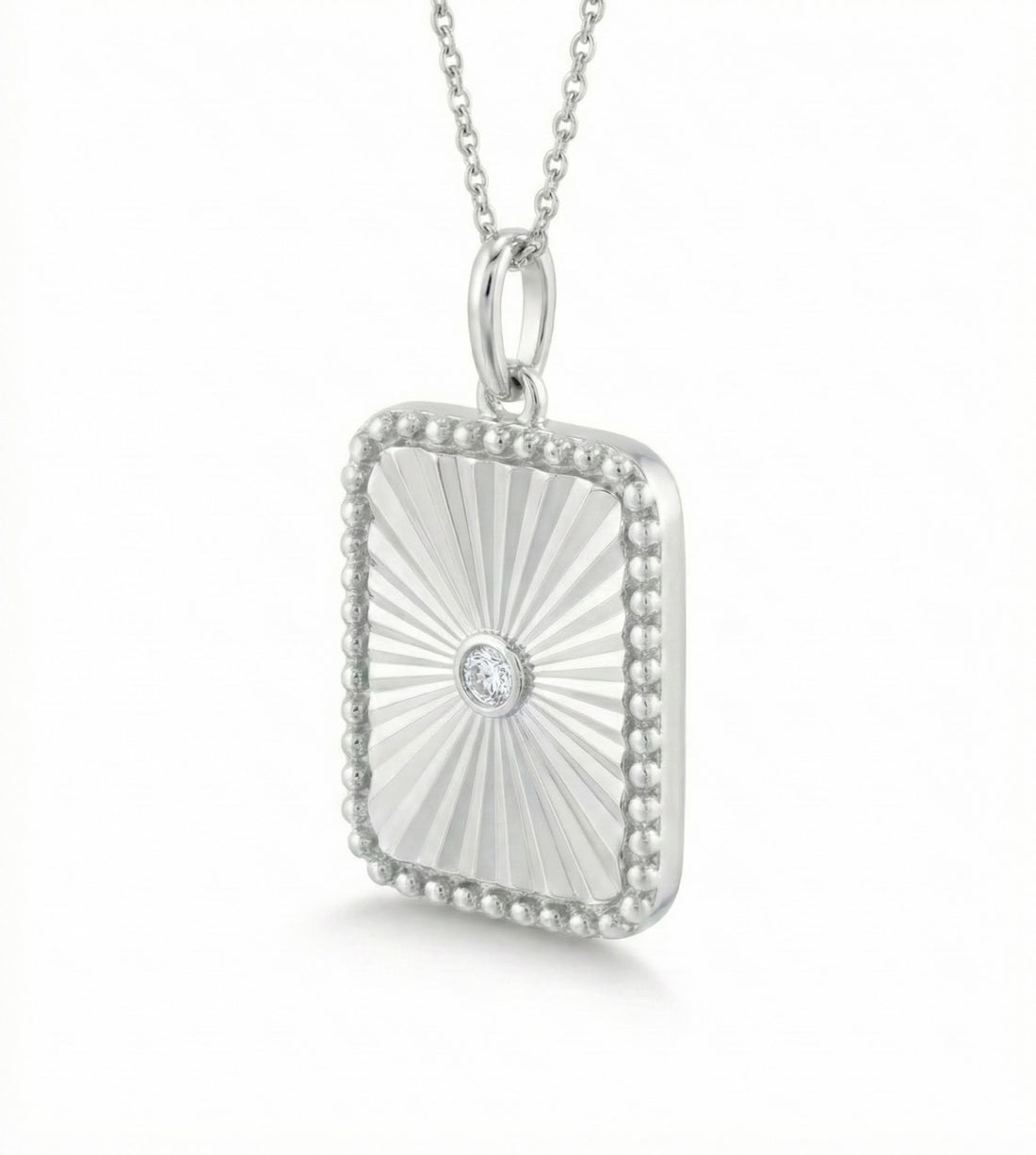 Sterling Silver Rectangular Fluted Medallion Diamond Pendant Necklace – 1/20 CTW