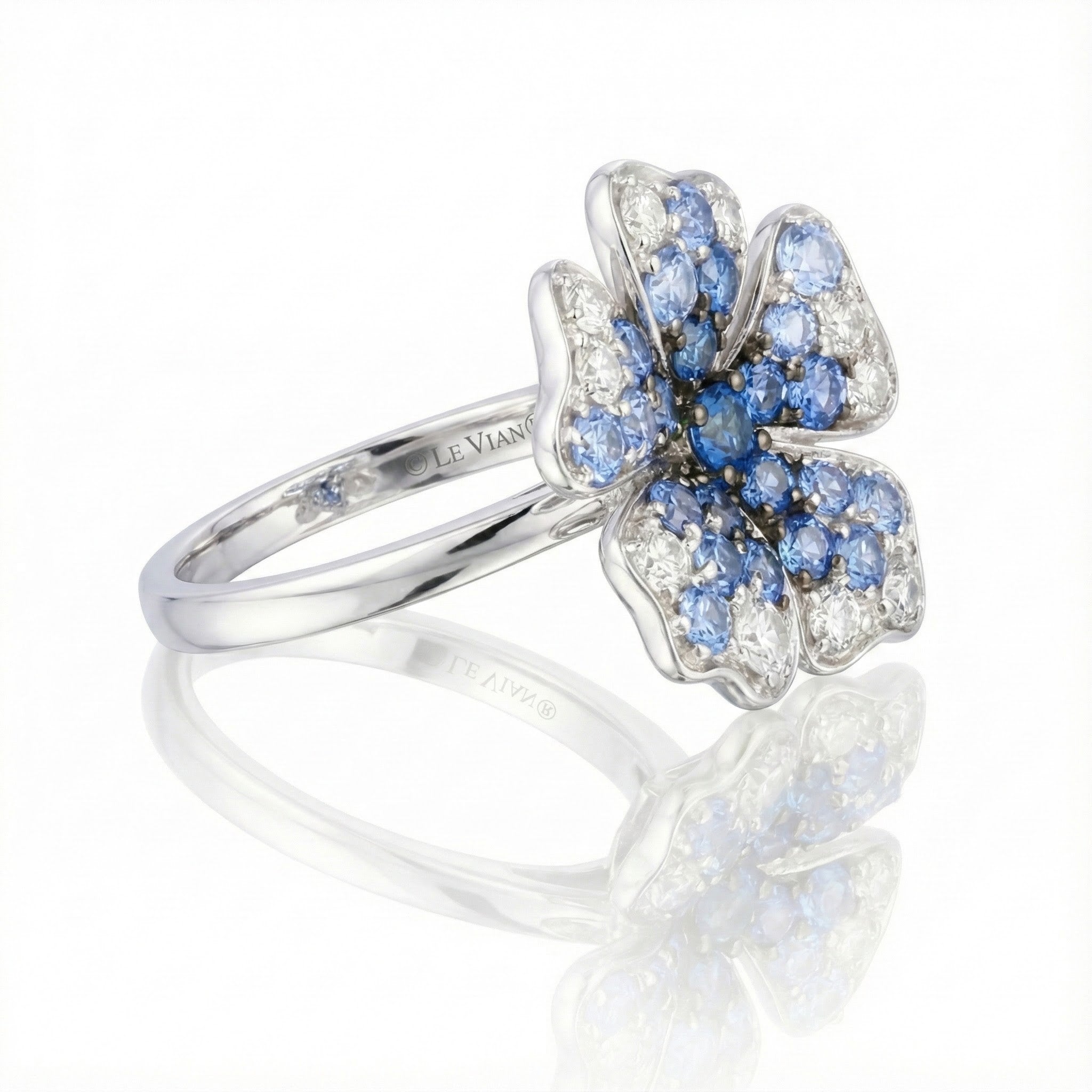 Denim Ombré® Sapphire Flower Ring | 14K White Gold | 1.39 ctw Blue & White Sapphires | Floral Ring - Brownee Jewelers