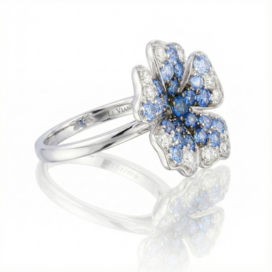Denim Ombré® Sapphire Flower Ring | 14K White Gold | 1.39 ctw Blue & White Sapphires | Floral Ring - Brownee Jewelers