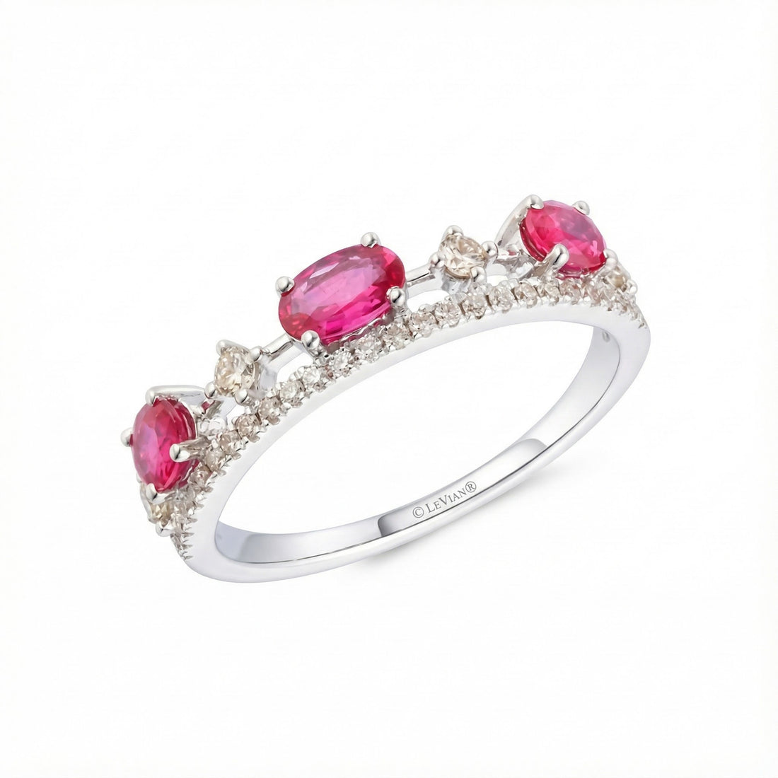 Le Vian® 14K Vanilla Gold® Passion Ruby® & Vanilla Diamond® Ring (7/8ctw) This romantic Le Vian® band showcases 5/8 cts. of vivid Passion Ruby® gemstones accented by 1/4 cts
