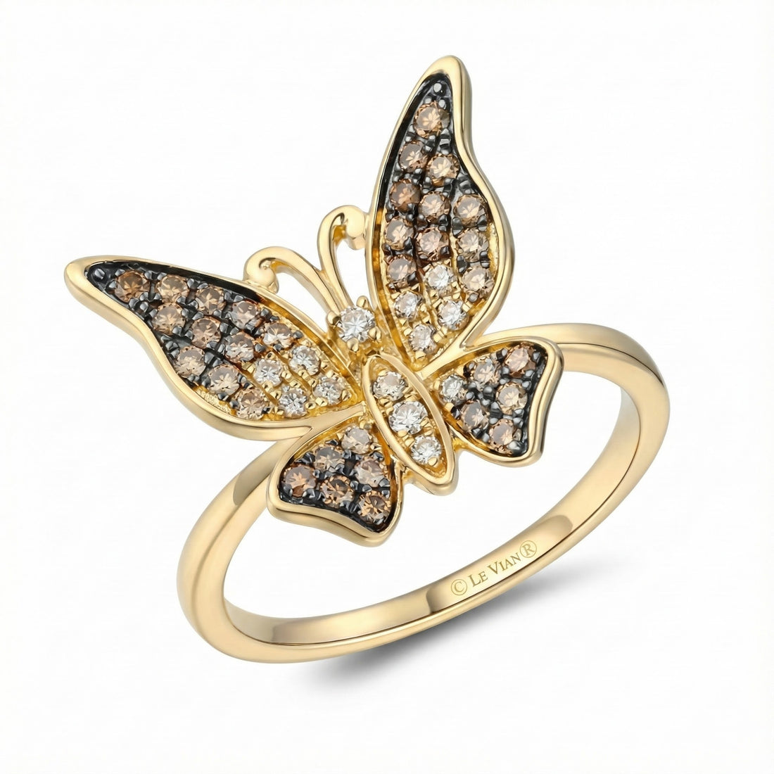Butterfly Diamond Ring | 14K Yellow Gold | White & Chocolate Diamonds® - Brownee Jewelers
