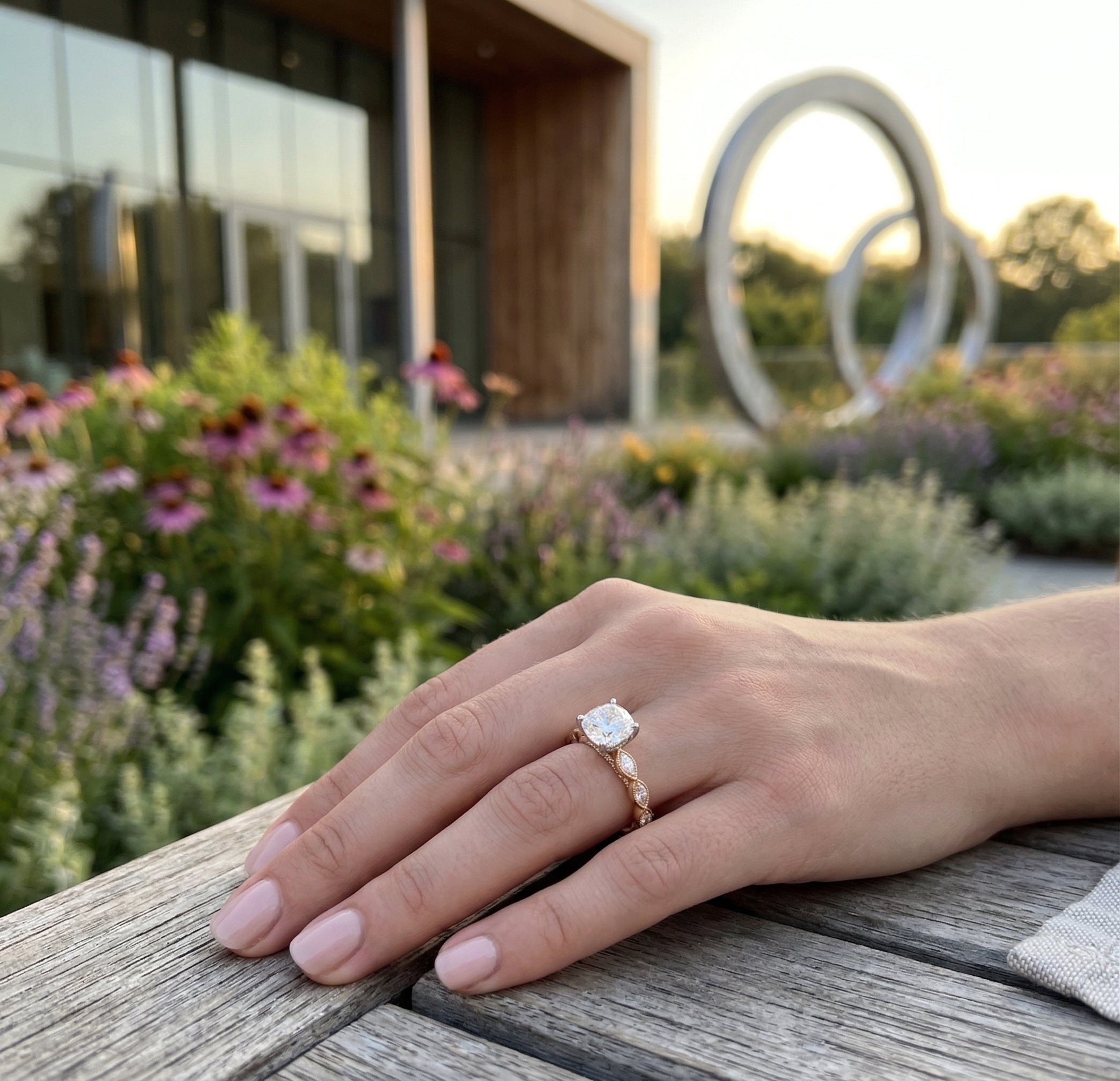 Round Lab-Grown Diamond Engagement Ring | 14K Two-Tone Gold | 1.66 ct Round | I Color, VVS2 | Marquise & Round Accents - Brownee Jewelers