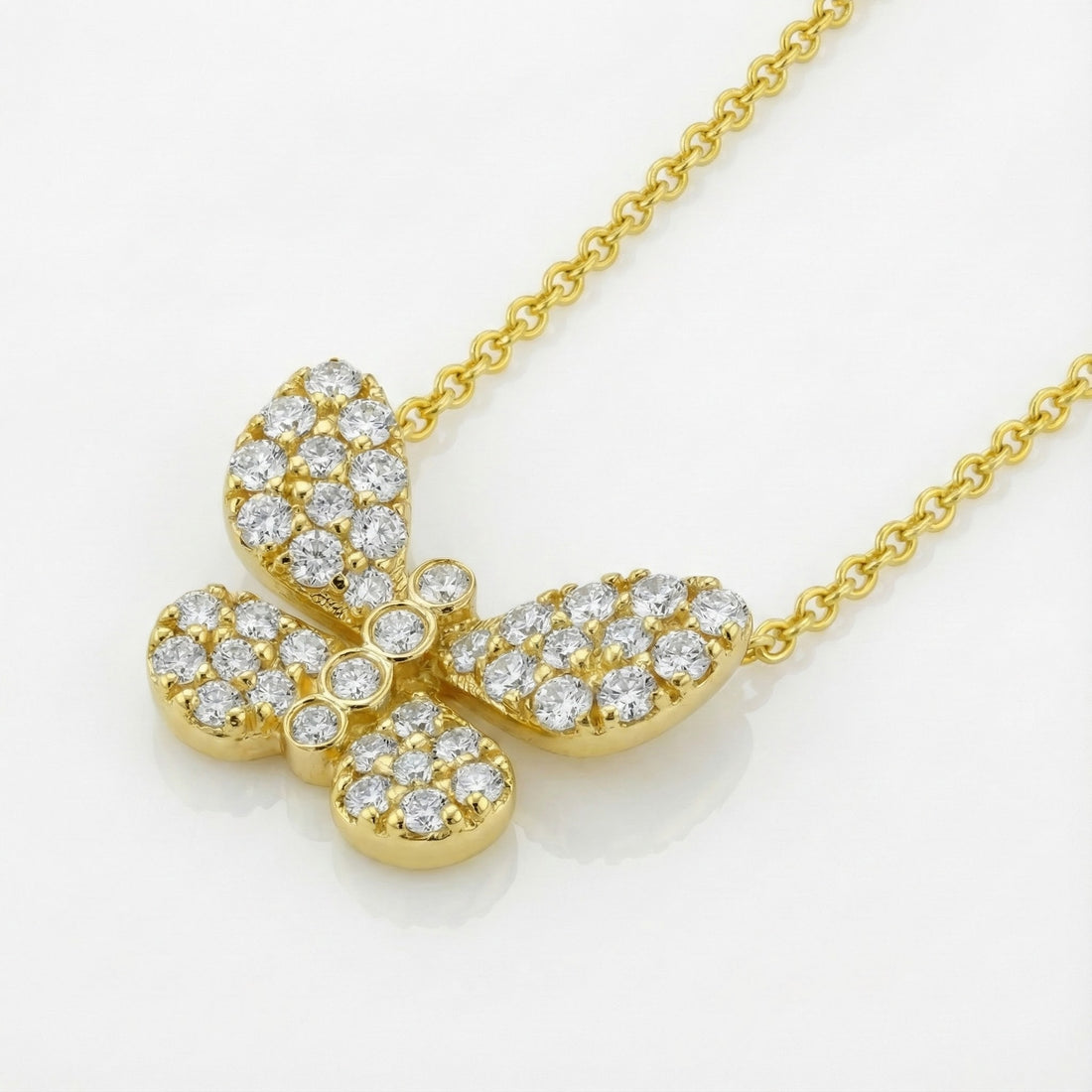 Madison L | Diamond Butterfly Pendant Necklace | 14K Yellow Gold | Pavé Round Diamonds | Nature-Inspired - Brownee Jewelers