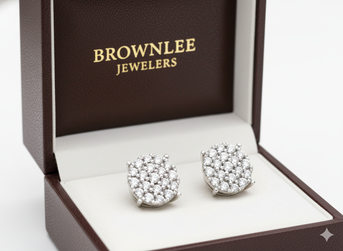 Sterling Silver .10ct Diamond Cluster Halo Earrings