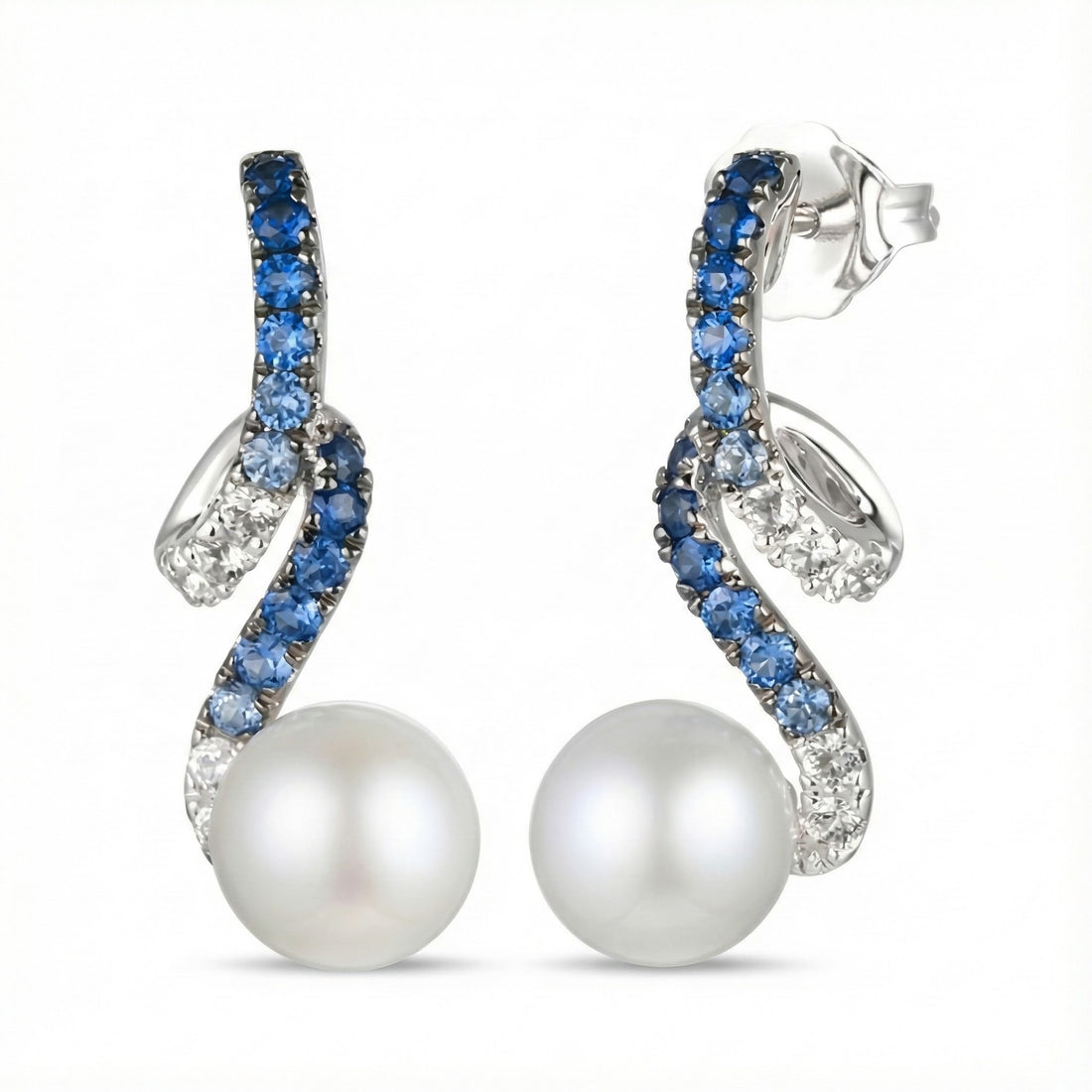 Le Vian Ombre® 14K Vanilla Gold® Earrings with Denim Ombré® Sapphire, Vanilla Sapphire™ & Vanilla Pearls™ Elegant movement and soft color blend seamlessly in these Le Vian Ombre® earrings, crafted in luminous 14K Vanilla Gold®