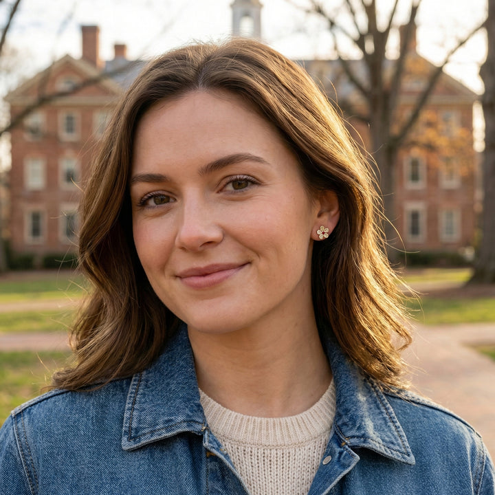 Diamond & Ruby Flower Stud Earrings | 14K Yellow Gold | 0.29 ctw | Floral Studs - Brownee Jewelers