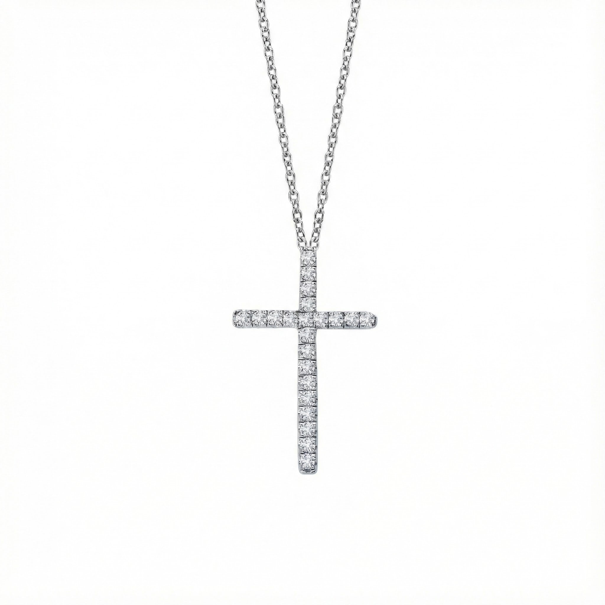 Round CZ Cross Pendant Necklace | Sterling Silver | Faith Jewelry - Brownee Jewelers