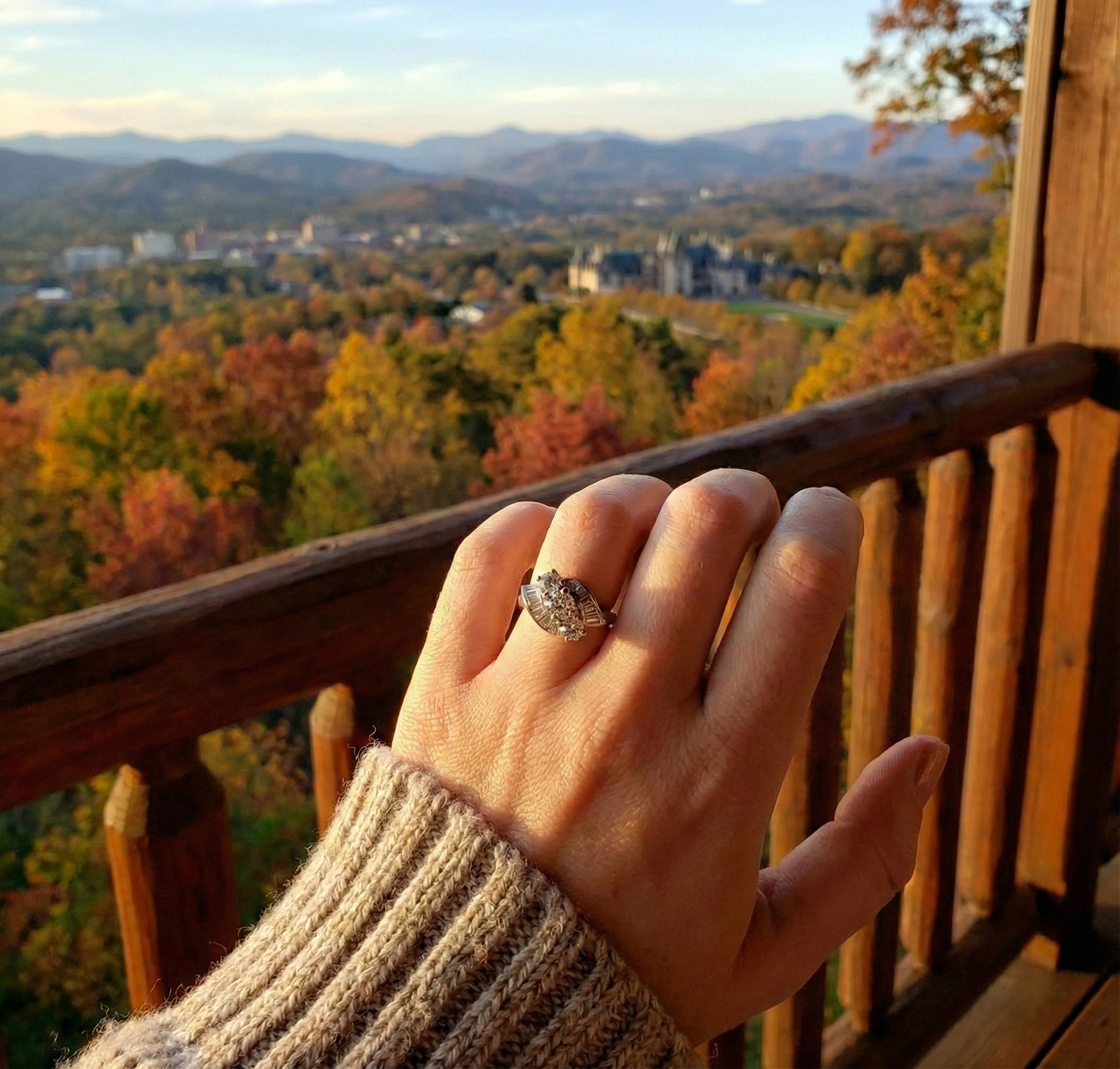 Round & Baguette Diamond Ring | 14K White Gold | 0.72 ctw | Cluster Three-Stone Style | Statement Ring - Brownee Jewelers