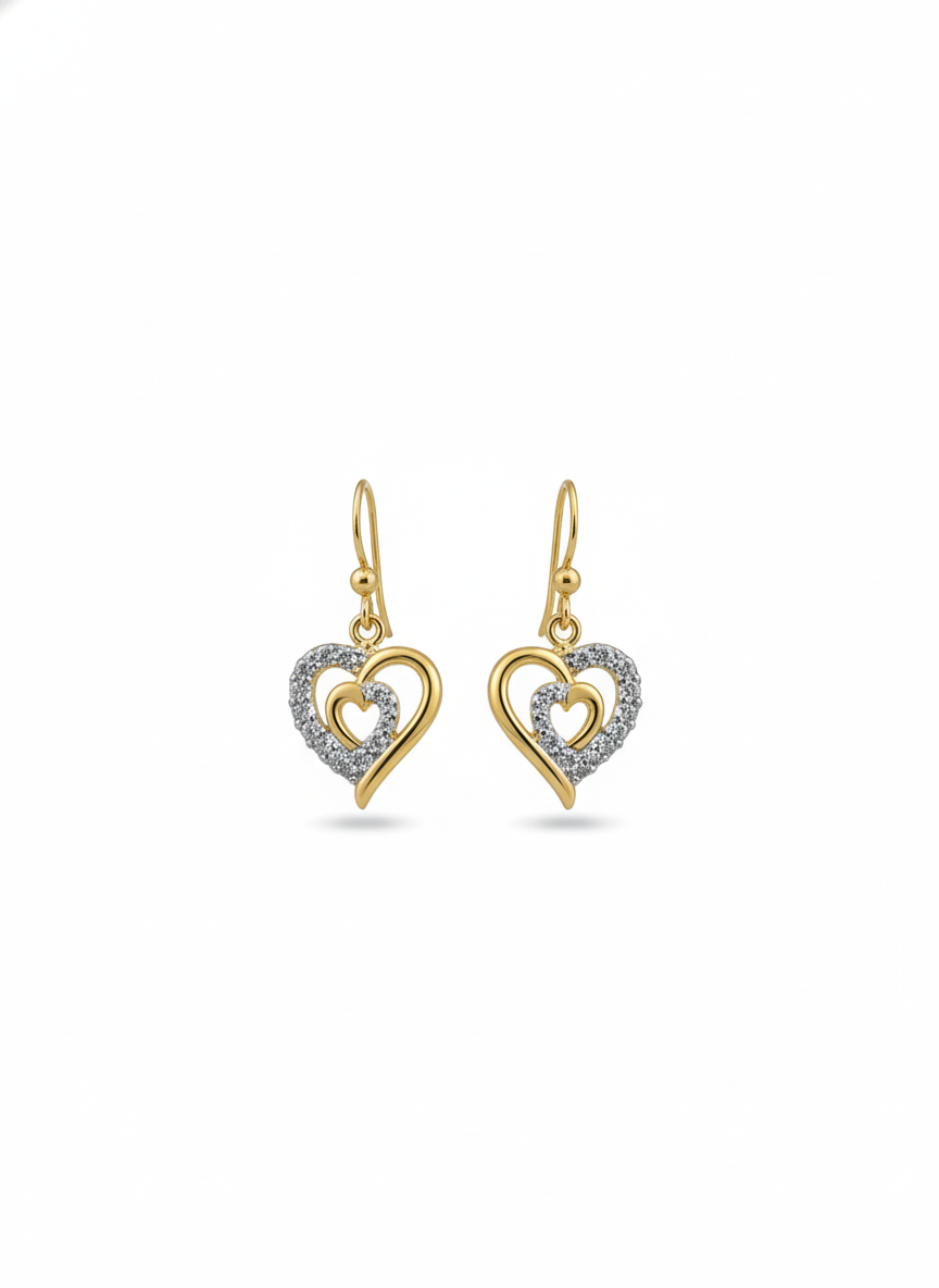 Gold-Plated Sterling Silver .10ct Lab Diamond Heart Earrings