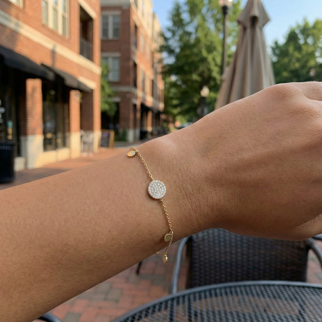 Diamond Pavé Circle Bracelet | 14K Yellow Gold | Pavé Diamonds | Adjustable Bracelet - Brownee Jewelers