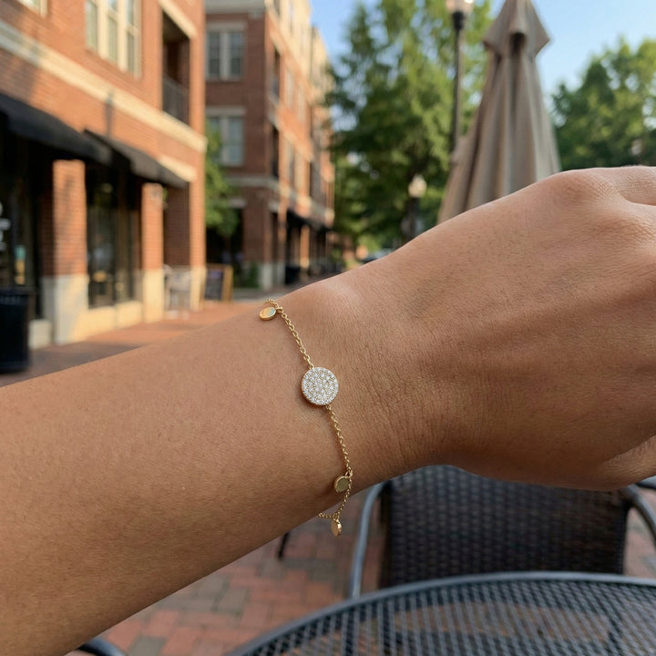 Diamond Pavé Circle Bracelet | 14K Yellow Gold | Pavé Diamonds | Adjustable Bracelet - Brownee Jewelers