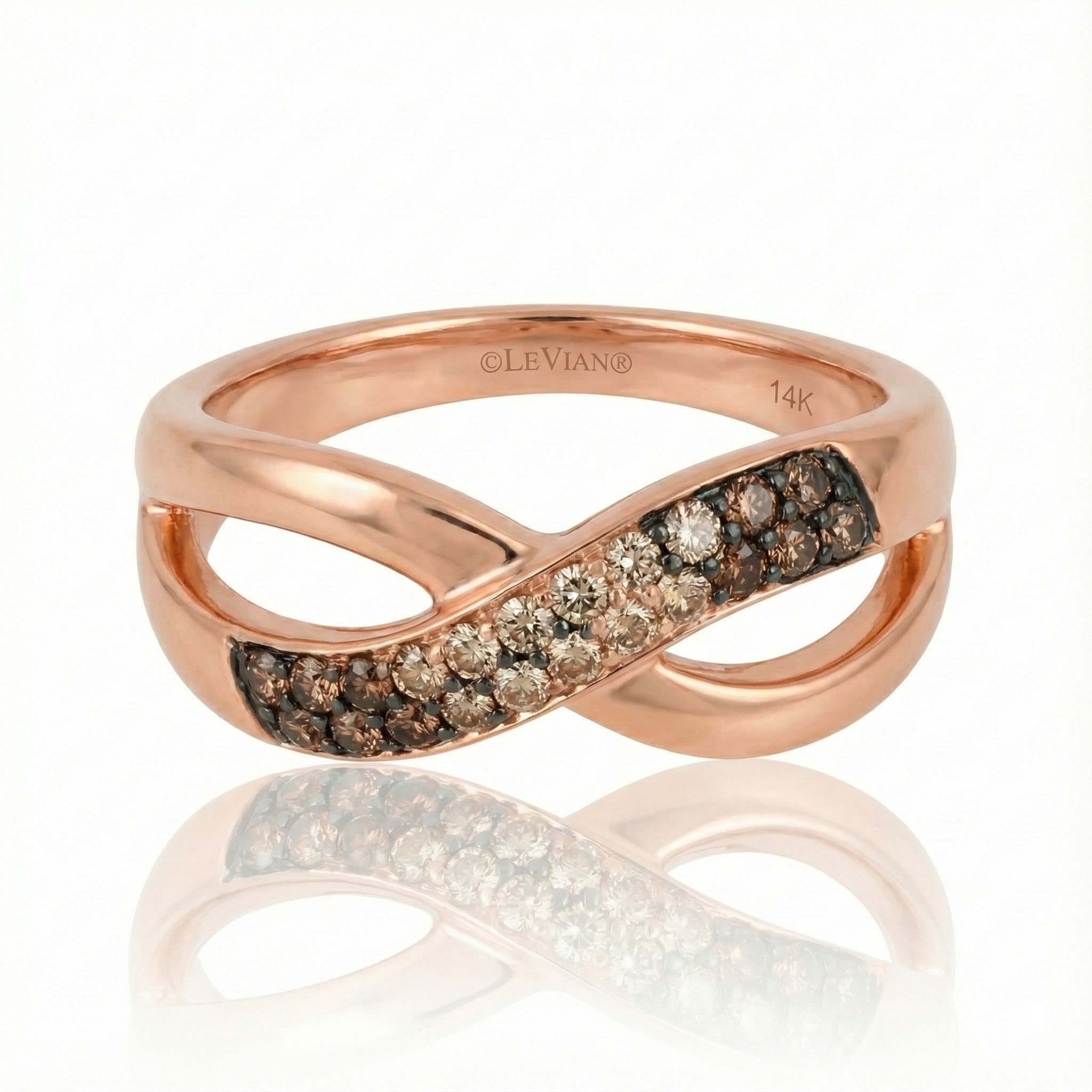 Ombre Chocolate & White Diamond Ring | 0.31 ctw | 14K Rose Gold | Split Shank Twist Band - Brownee Jewelers