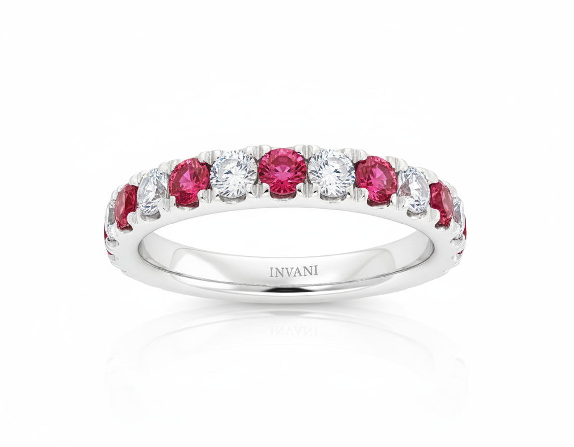 14K White Gold .80ct Ruby & .64ct Diamond Band