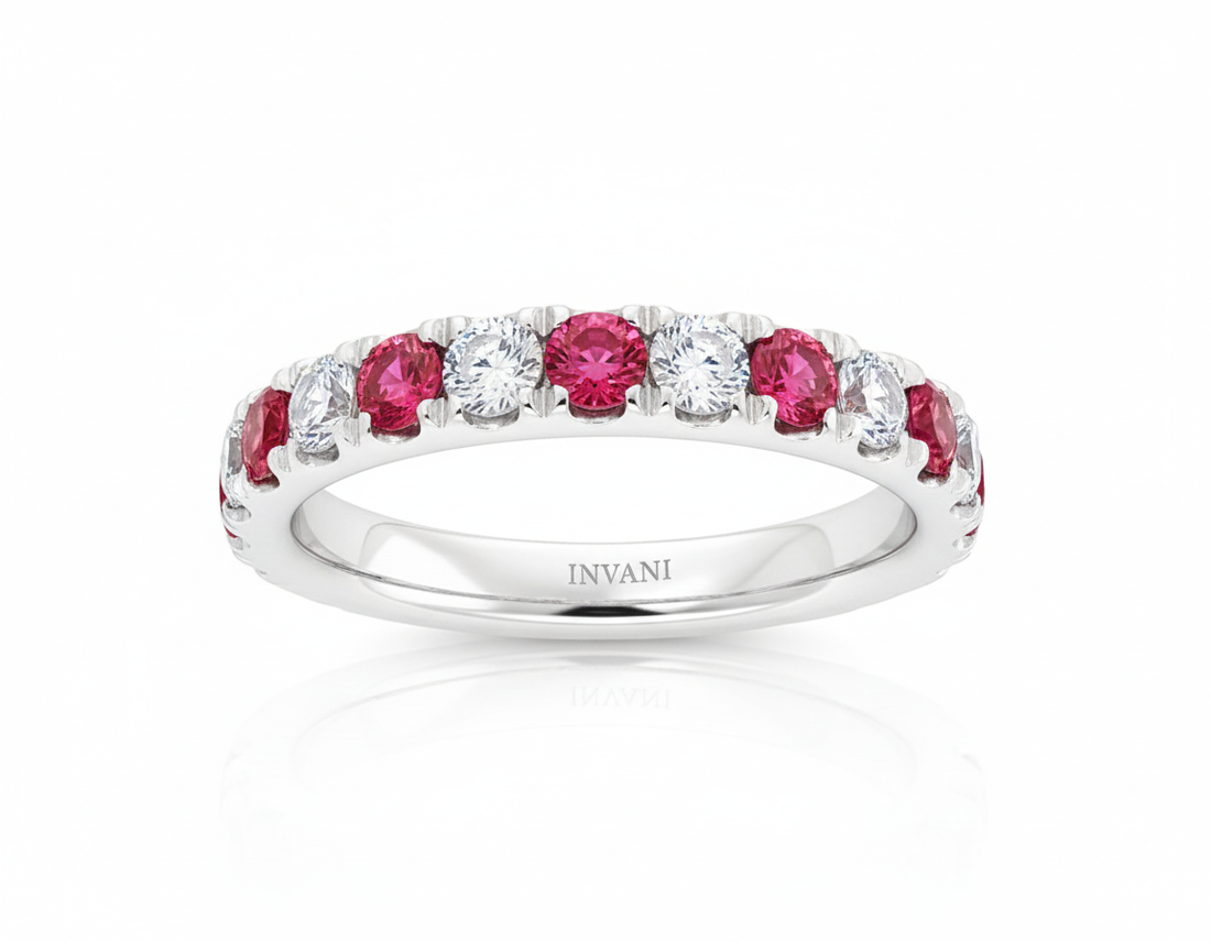 14K White Gold .80ct Ruby & .64ct Diamond Band