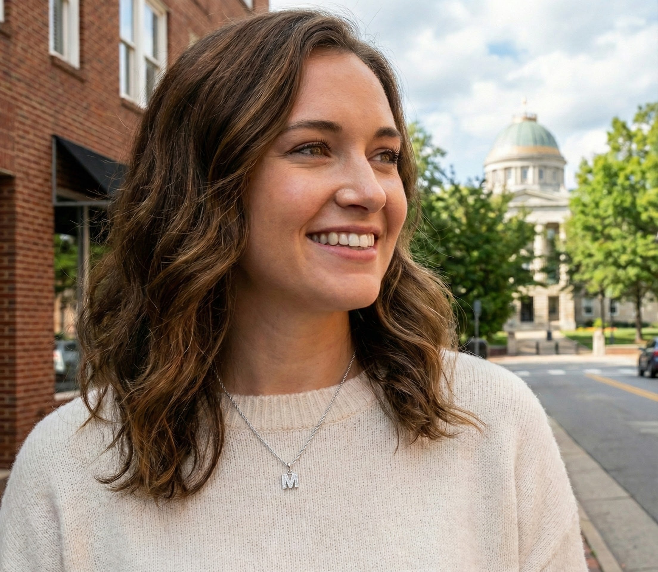 Diamond Initial “M” Pendant | Sterling Silver | 0.10 ctw | 18" | Pavé Initial | - Brownee Jewelers