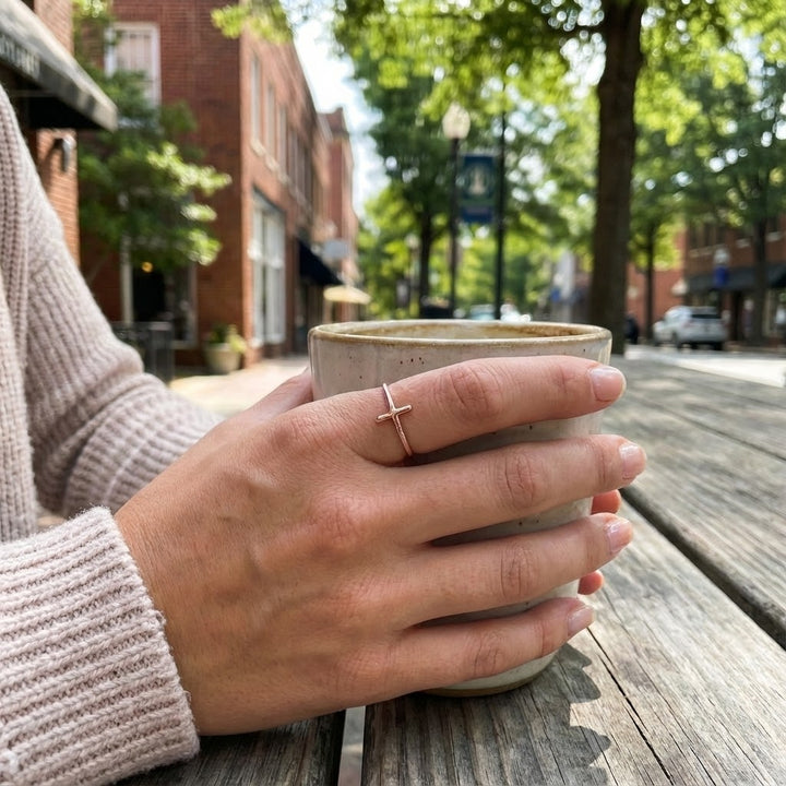 Polished Cross Ring | 14K Rose Gold | Minimalist Faith Design - Brownee Jewelers