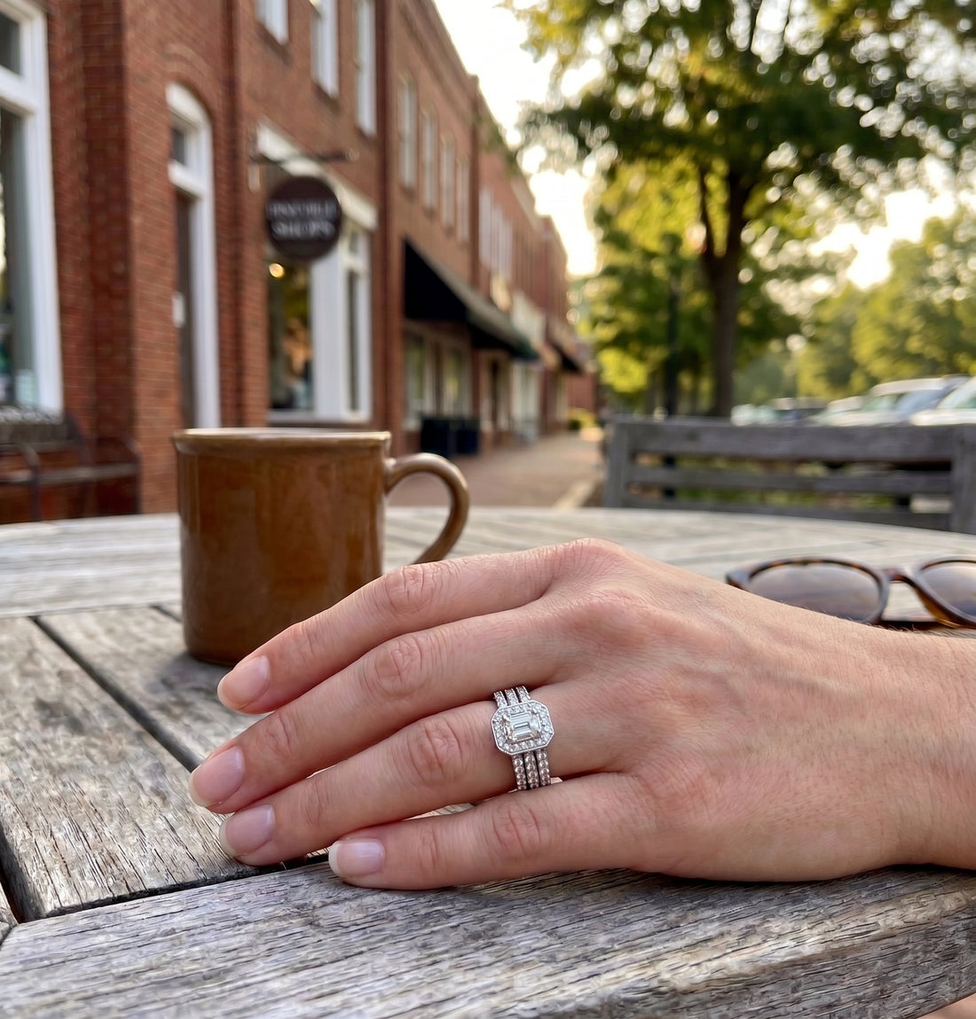 Emerald-Cut Diamond Bridal Set | 14K White Gold | Engagement Ring & Wedding Band Set | 0.49 CT Emerald-Cut Diamond Center | Halo & Pavé Diamond Accents - Brownee Jewelers