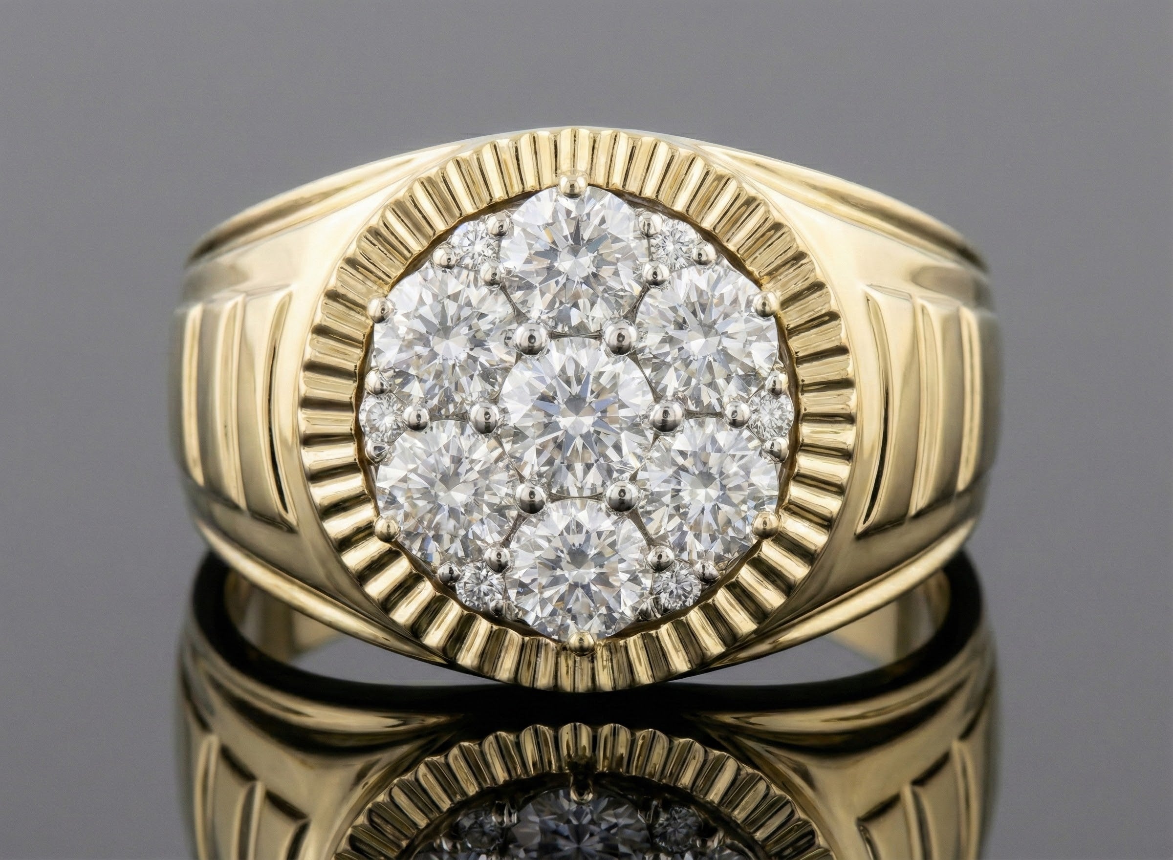 Round Lab-Grown Diamond Cluster Ring | 10K Yellow Gold | Diamond | Cluster - Brownee Jewelers