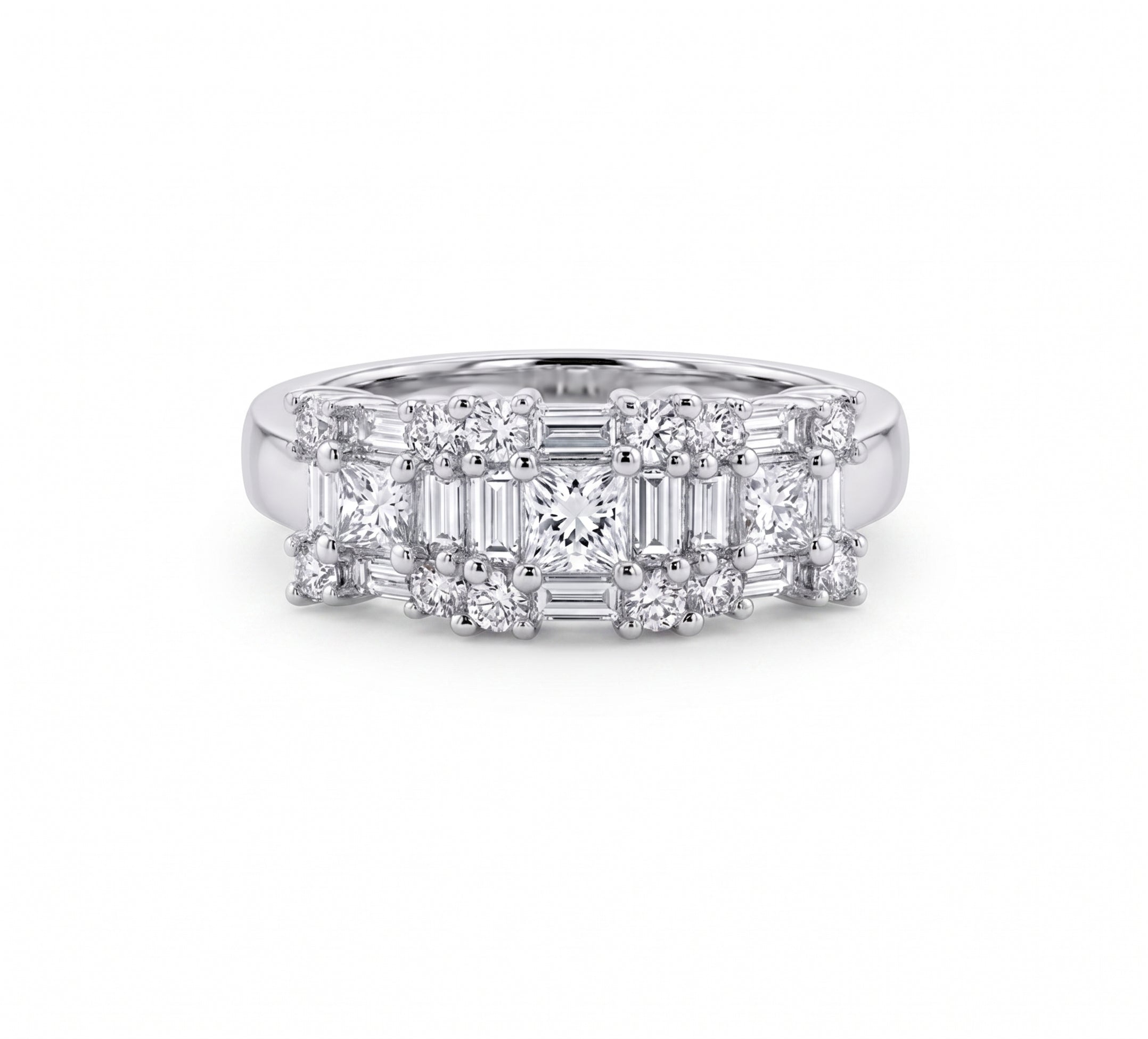 Mixed Shape Diamond Ring | 14K White Gold | Princess, Baguette & Round Diamond Fashion Ring - Brownee Jewelers