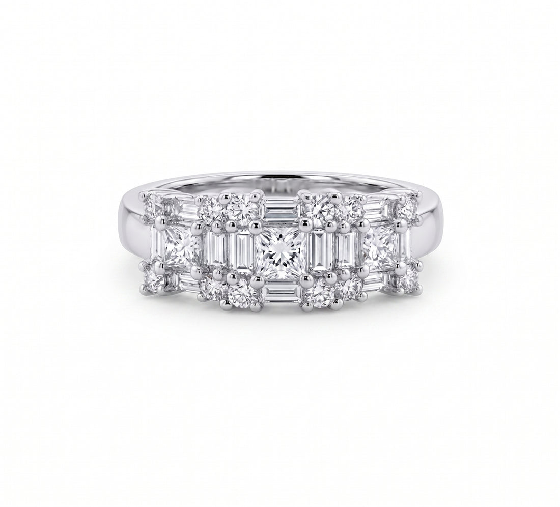 Mixed Shape Diamond Ring | 14K White Gold | Princess, Baguette & Round Diamond Fashion Ring - Brownee Jewelers