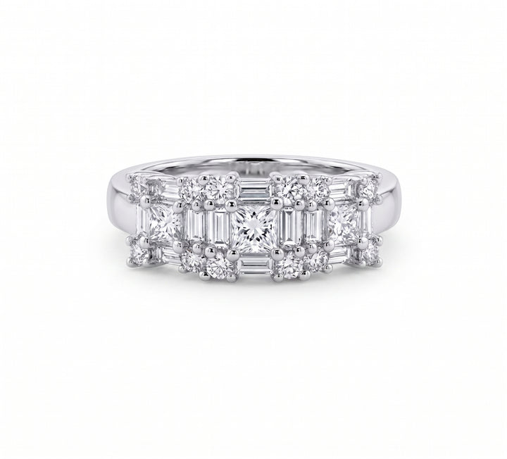 Mixed Shape Diamond Ring | 14K White Gold | Princess, Baguette & Round Diamond Fashion Ring - Brownee Jewelers