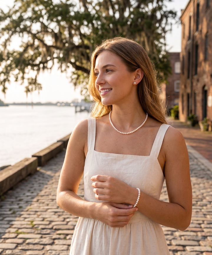 Freshwater Pearl Jewelry Set | Sterling Silver | 18 Inch Necklace, 7.5 Inch Bracelet & Pearl Stud Earrings | 646062/FW-BXD - Brownee Jewelers