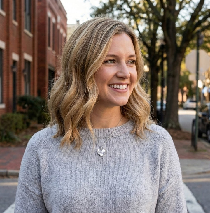 Silver Heart Fluted Diamond Medallion Pendant