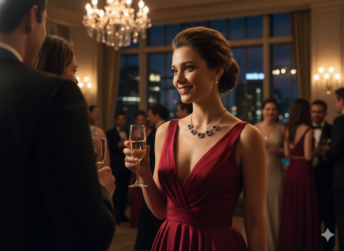 14K White Gold 1.22ct Sapphire & .33ct Diamond Five-Station Necklace