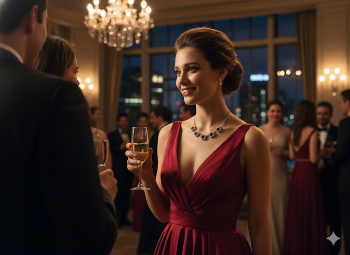 14K White Gold 1.22ct Sapphire & .33ct Diamond Five-Station Necklace