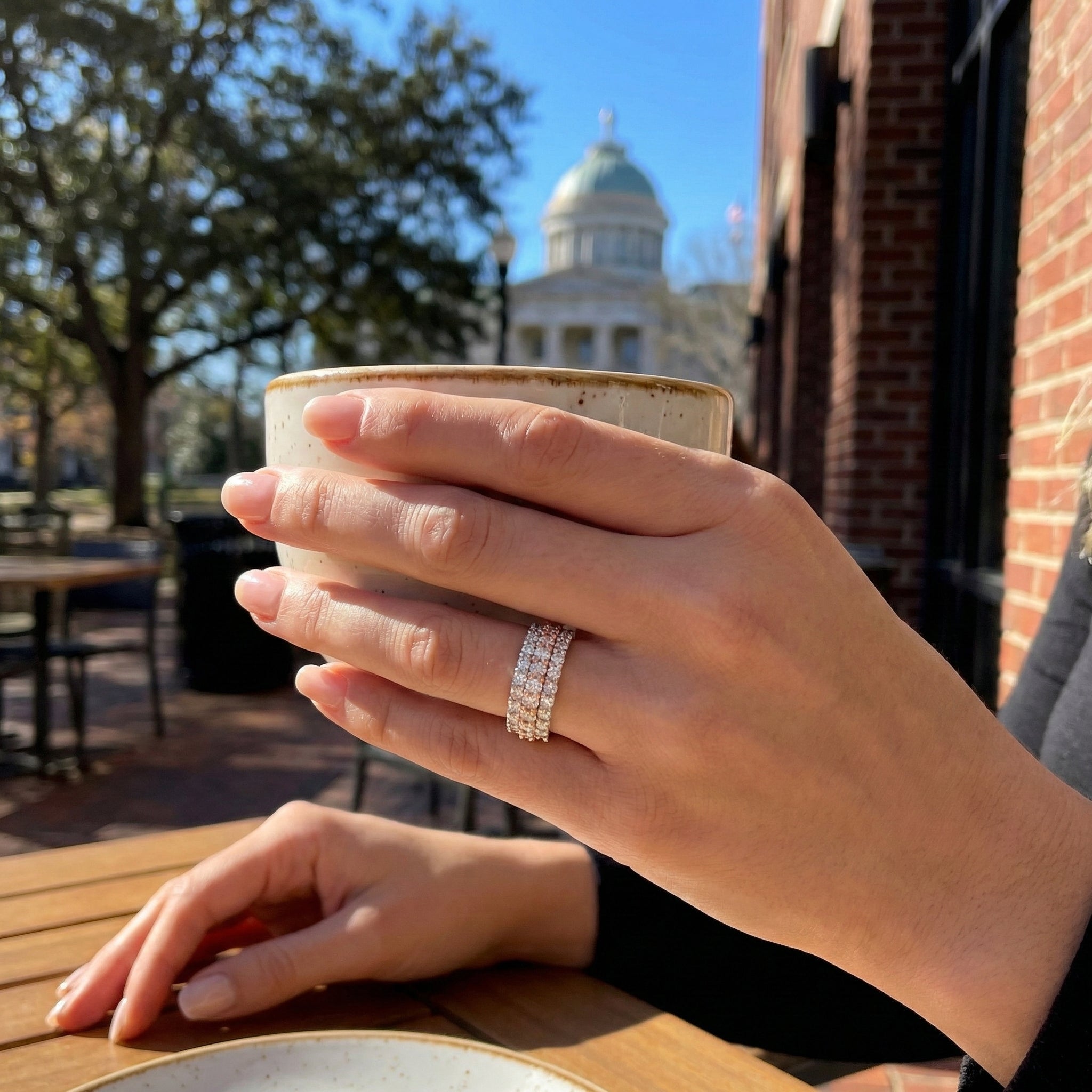 Three-Row Diamond Band | 14K White & Rose Gold | Mixed Metal Stackable Ring - Brownee Jewelers