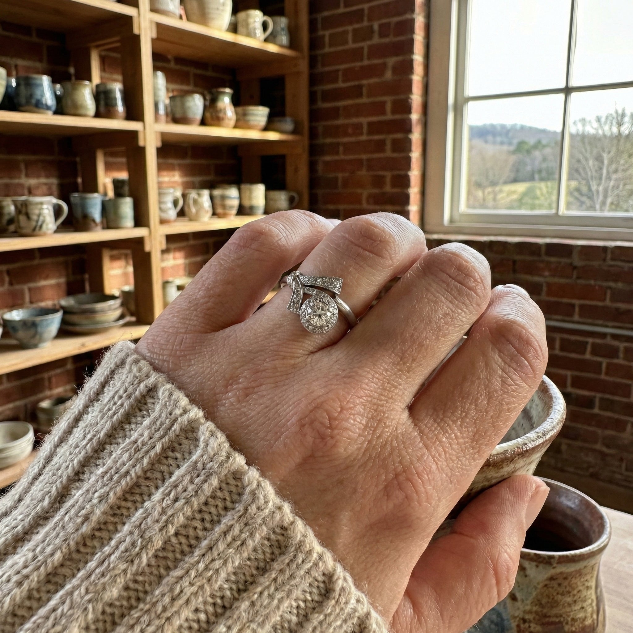 Old European Cut Diamond Ring | 14K White Gold | 0.59 ct Center | Vintage-Inspired Design - Brownee Jewelers
