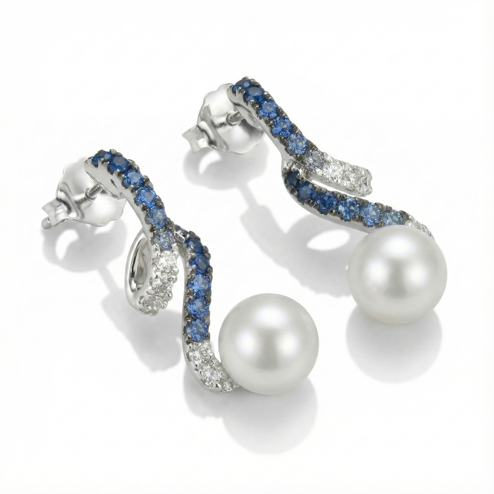 Le Vian Ombre® 14K Vanilla Gold® Earrings with Denim Ombré® Sapphire, Vanilla Sapphire™ & Vanilla Pearls™ Elegant movement and soft color blend seamlessly in these Le Vian Ombre® earrings, crafted in luminous 14K Vanilla Gold®