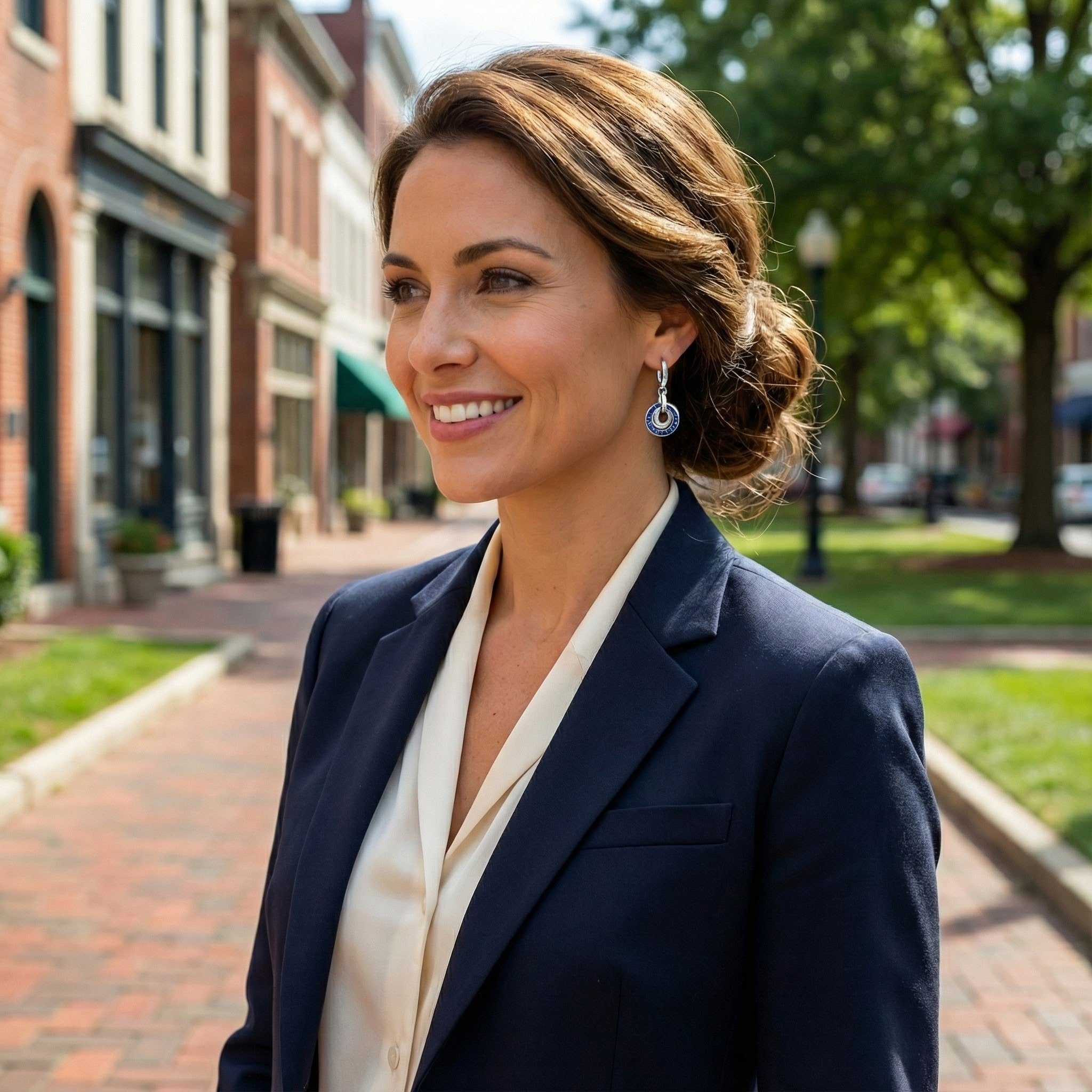 Blue Sapphire & Diamond Interlocking Drop Earrings | 14K White Gold | 0.61 ctw | Leverback - Brownee Jewelers