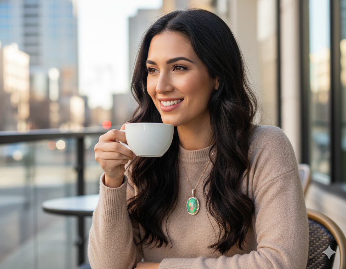 14K Yellow Gold 7.12ct Opal & .43ct Diamond Halo Pendant