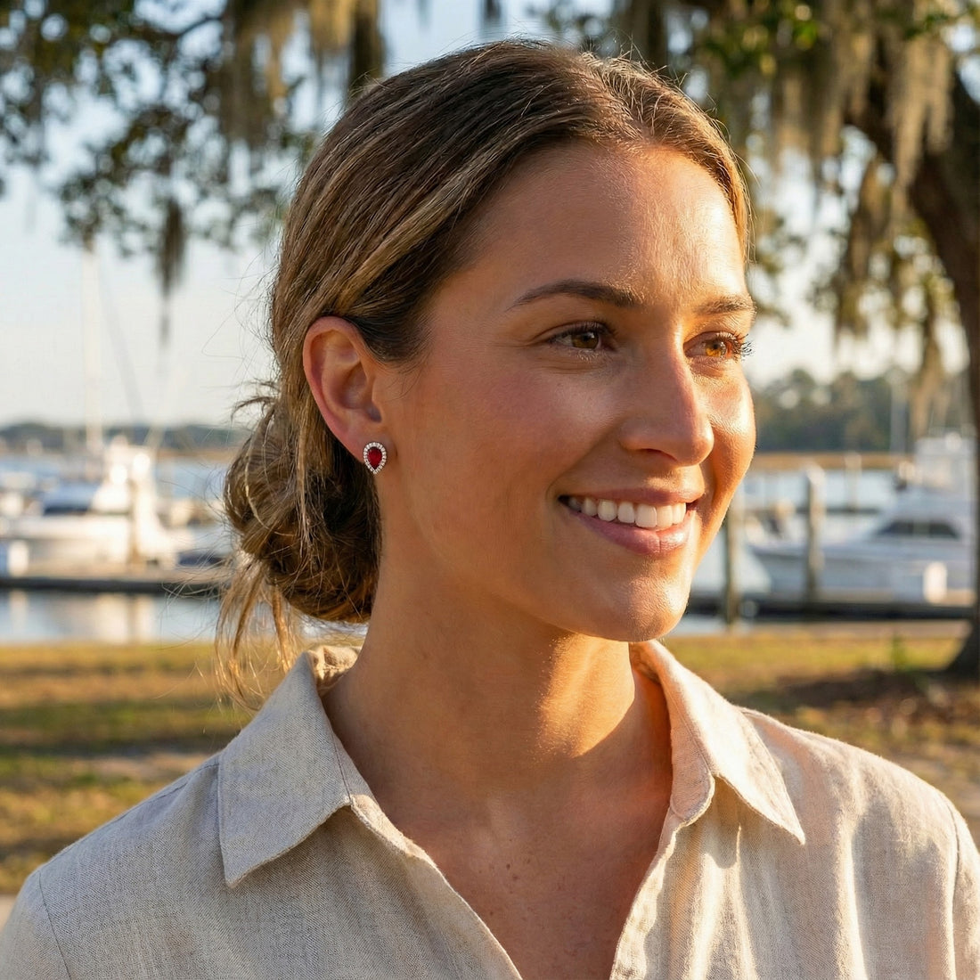 14K Yellow Gold Ruby & Diamond Halo Stud Earrings – .25 CTW