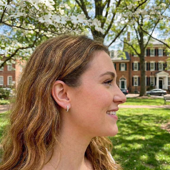 Cultured Pearl Huggie Earrings | 14K Yellow Gold | Classic Pearl Hoop Earrings - Brownee Jewelers