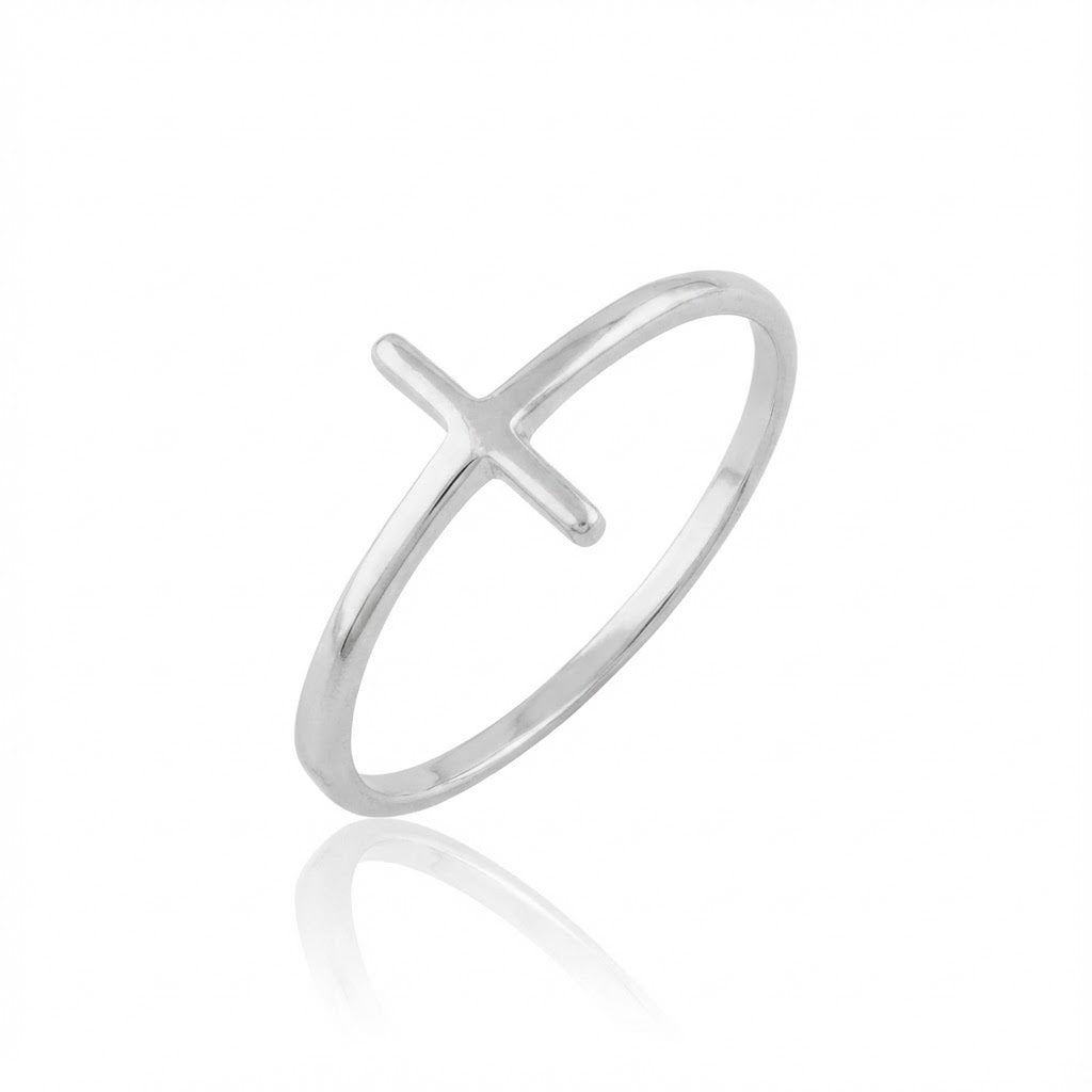 Small Cross Ring | 14K White Gold | Minimalist Faith Ring | Size 7