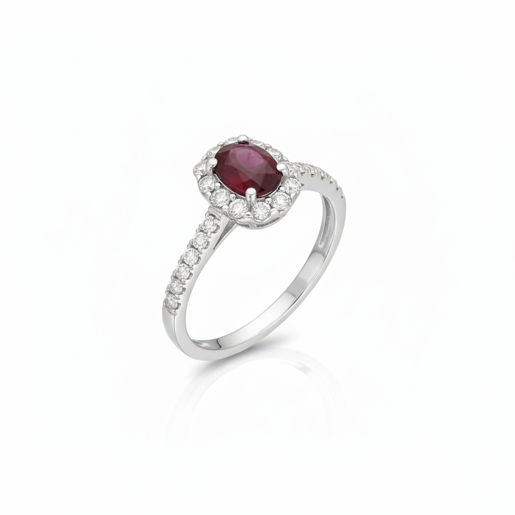 14K White Gold .30ct Ruby & .24ct Diamond Ring