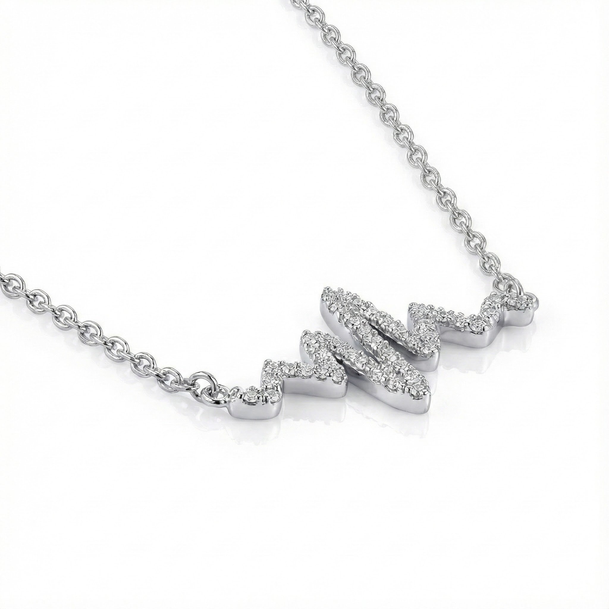 CZ Heartbeat Necklace | Sterling Silver | 18" Chain | Cubic Zirconia - Brownee Jewelers