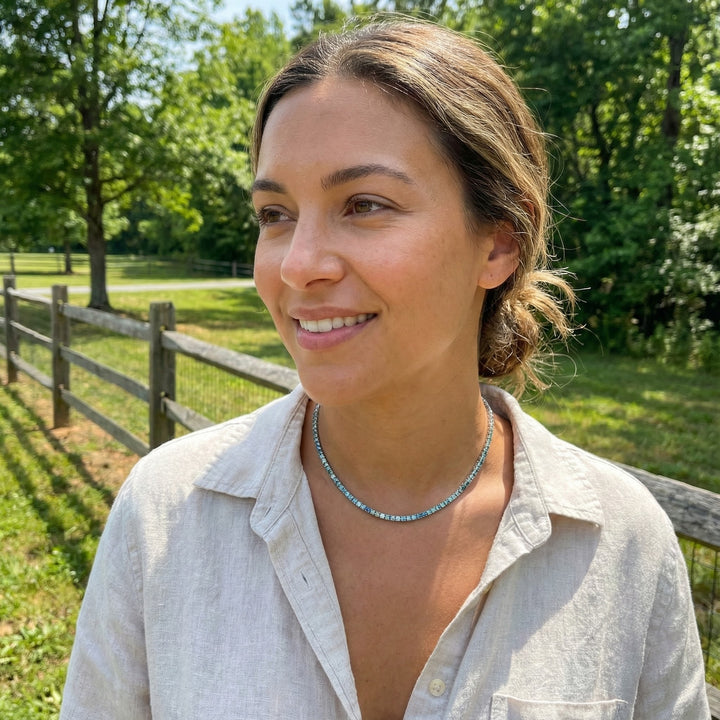 Ombre Sapphire Tennis Necklace | 17.17 ctw Blue & Green Sapphires | 14K White Gold | 18" - Brownee Jewelers