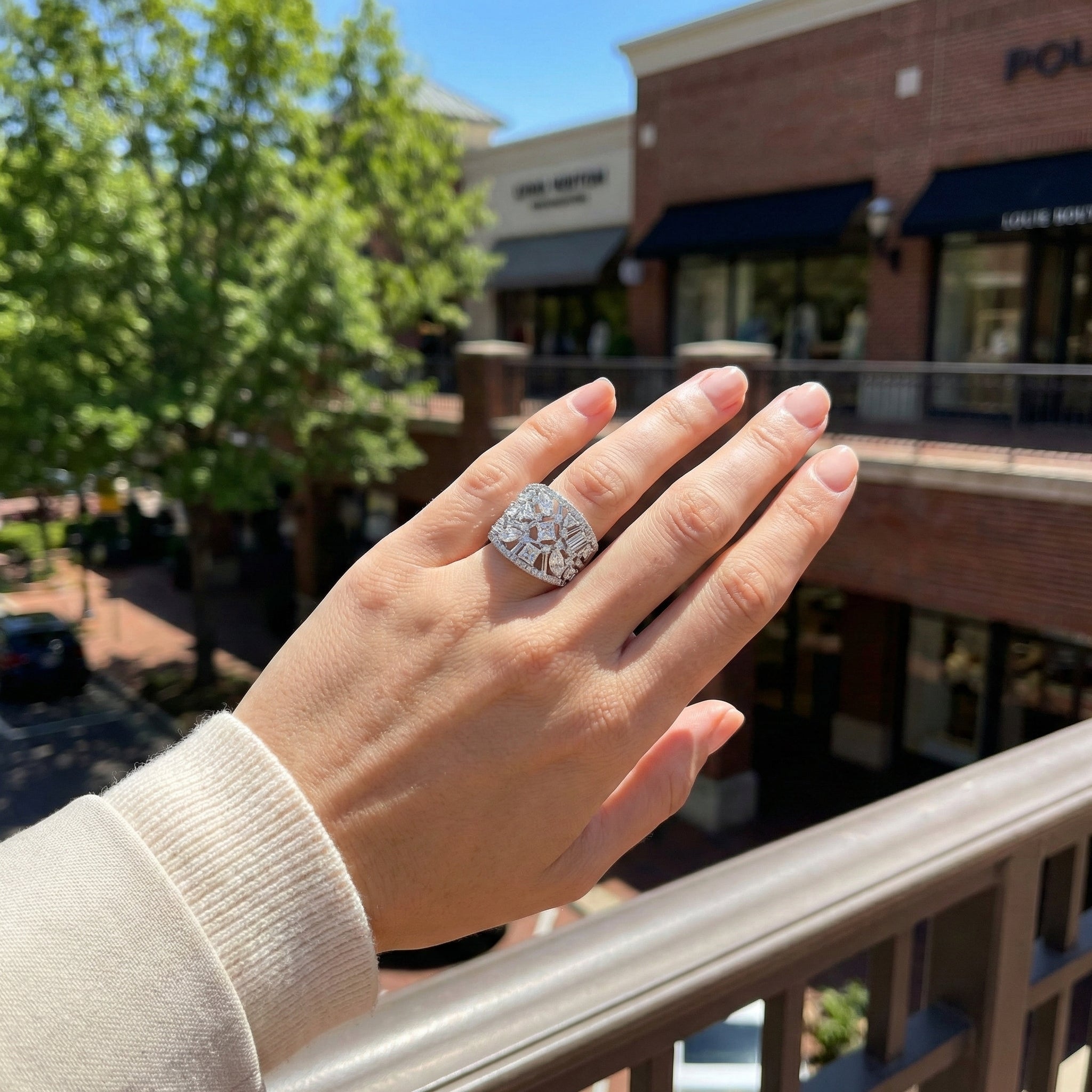 Multi-Shape Diamond Wide Band | 14K White Gold | Marquise, Round, Princess, Trillion & Baguette | Statement Ring - Brownee Jewelers