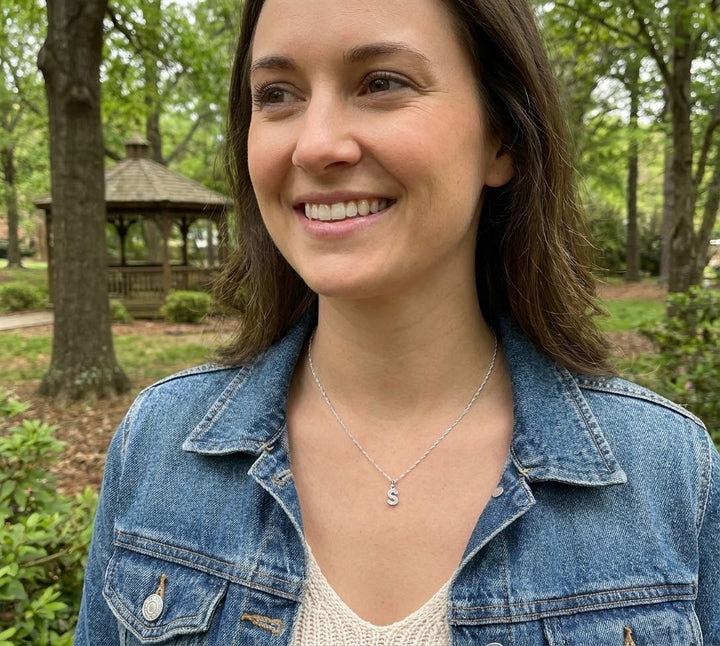Silver Block “S” Diamond Initial Pendant