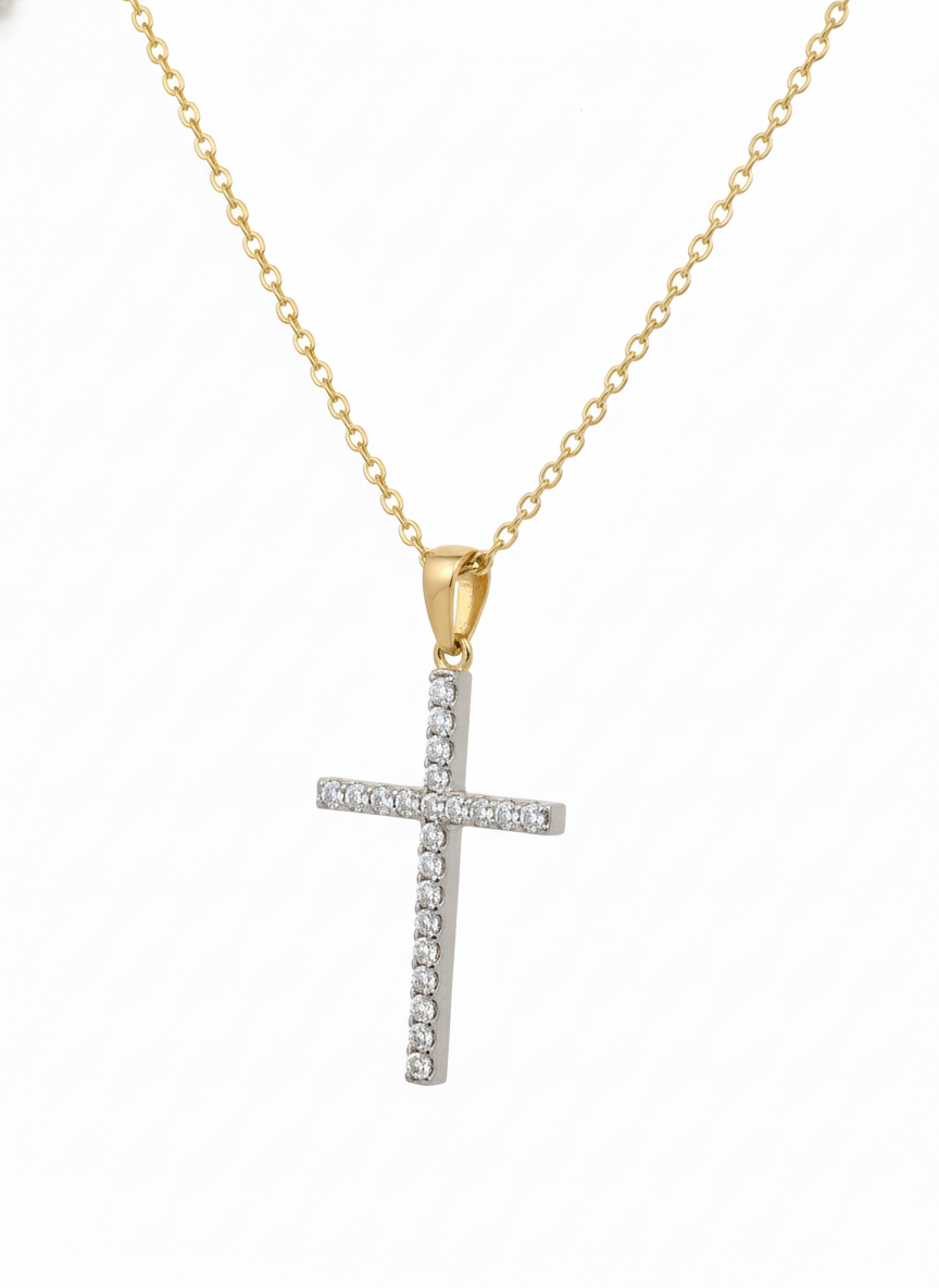 Sterling Silver & Yellow-Tone Diamond Cross Pendant – .25ct Lab-Grown Diamonds